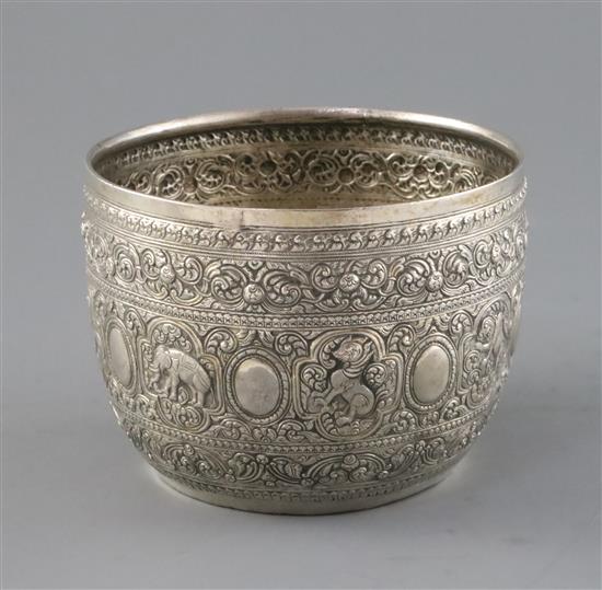 An early 20th century Burmese silver small bowl, 9 oz.